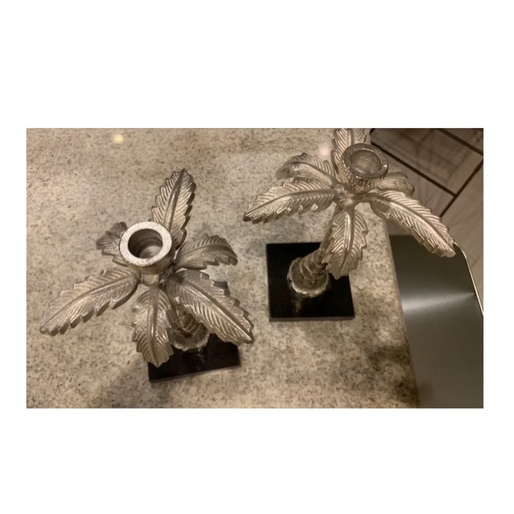 Pottery Barn Silver Palm Tree Candle Holders.